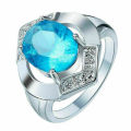 Silver Sapphire CZ Gemstone Ring
