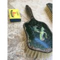 vintage clothes hair brush pair , brass handled , hand painted