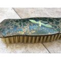vintage clothes hair brush pair , brass handled , hand painted