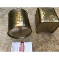vintage pair of brass canister tins , arabic coffee and english tea