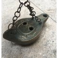 vintage hanging brass bronze oil lamp , italy , Catacombe di roma