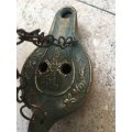 vintage hanging brass bronze oil lamp , italy , Catacombe di roma