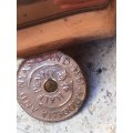 vintage copper shot cup half penny Rhodesia 1964