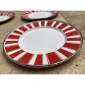 golden rabbit enamelware red stripe plates lot of 4