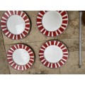 golden rabbit enamelware red stripe plates lot of 4