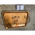 vintage copper tray antelope engraved  with handles