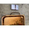 vintage copper tray antelope engraved  with handles