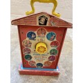 vintage fisher price music box teaching clock no 998 , made in USA