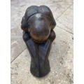 vintage weeping crying buddha wood figurine sculpture
