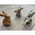 3 x  bunny rabbit band musicians porcelain china ceramic animal figurines figures