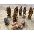 vintage nativity set ANRI  6 figures figurines , porcelain Jesus and pvc horse