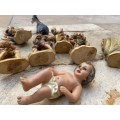 vintage nativity set ANRI  6 figures figurines , porcelain Jesus and pvc horse