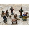 vintage nativity set figures including baby Jesus in a manger 10 piece