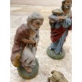 vintage nativity set figures including baby Jesus in a manger 10 piece
