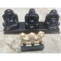 Three Wise Buddha Hear Speak See No Evil Black Resin Statue Sculpture Ornament 3 wise monkey friends