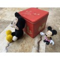vintage snap and pose / style minnie Mouse + vintage mickey Mouse soft doll toy in mouse theme tin