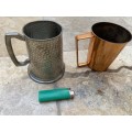vintage pewter and copper tankard pair