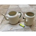 vintage judge cream and green heavy enamel tea pot teapot kettle pair , no lids