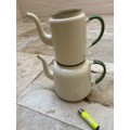 vintage judge cream and green heavy enamel tea pot teapot kettle pair , no lids