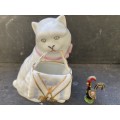 vintage collectable ceramic cat with coin purse made by Coimbra SP Portugal toothpick holder