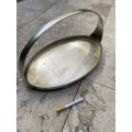 vintage Art Nouveau WMF hors d`oeuvre oval SERVING TRAY Germany silver plated on brass footed handle