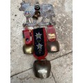 vintage swiss cow key holder with 3 swiss cow bell LOT