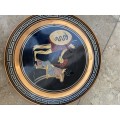 vintage copper Greek wall plate a soldier and his wife , hand painted numbered