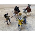 vintage papo medieval knight battle scene two horses with riders and 2 ground soldiers figures