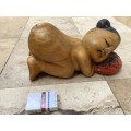 vintage asian sleeping baby buddha girl hand carved large wood sculpture figure