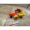 vintage fisher price tractor , cart and wood truck with 2 figures