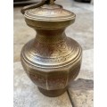 vintage brass urn with etched floral detail