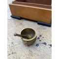 vintage brass mortar and pestle mini in wood wooden utility trinket box