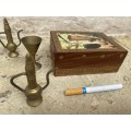 Turkish tea brass miniatures in wooden tea box