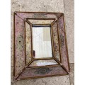 vintage peruvian wood reverse painted glass frame peru glass scalloped mirror , numbered R Berrocal
