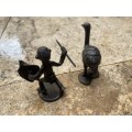 vintage copper ostrich and copper african hunter figure  pair of figurines
