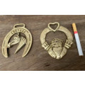 vintage Irish Claddagh heart  horse crown brass  Medallion Pair