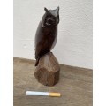 Vintage  hand carved ironwood wood horned owl figurine statue