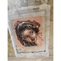 Vintage cross stitch wall hanging lady`s portrait , Austria