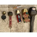Vintage Swiss cow bell lot of 5 in vintage tin