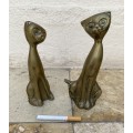 Vintage Hand Crafted Solid Brass Cat Figurines Taiwan pair