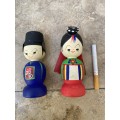 Korean Kokeshi wedding dolls , hand painted bride and groom