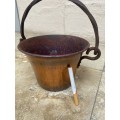 vintage hammered copper cauldron planter with wrought iron handle