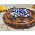 Vintage solitaire marbles  marble game checked thick wood