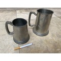 Vintage pewter tankard pair small and large