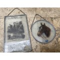 vintage dutch stained glass look brewery print on frosted glass wall and Crysopal German horse pair