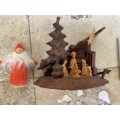 Vintage hand carved nativity set with tree ornaments Sweden germany