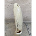Vintage hand carved bone heron crane bird mother and baby bird feeding figurine