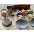 Vintage German Xmas decoration lot of 8 hand made in trinket box