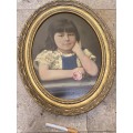 Vintage gold oval wood frame  portrait oil painting of young girl Windhoek