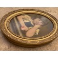 Vintage gold oval wood frame  portrait oil painting of young girl Windhoek